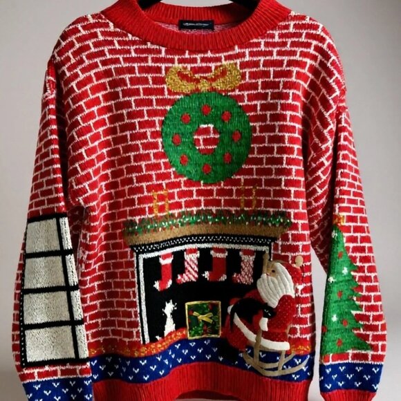 Sweater Loft Vintage Christmas Chimney Sweater – Red, Size Large - Picture 1 of 5